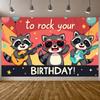 Rock N Roll Banner Lively Theme Animal Birthday Decor Raccoon Birthday Banner Star Decoration Music Event Banner For Kids
