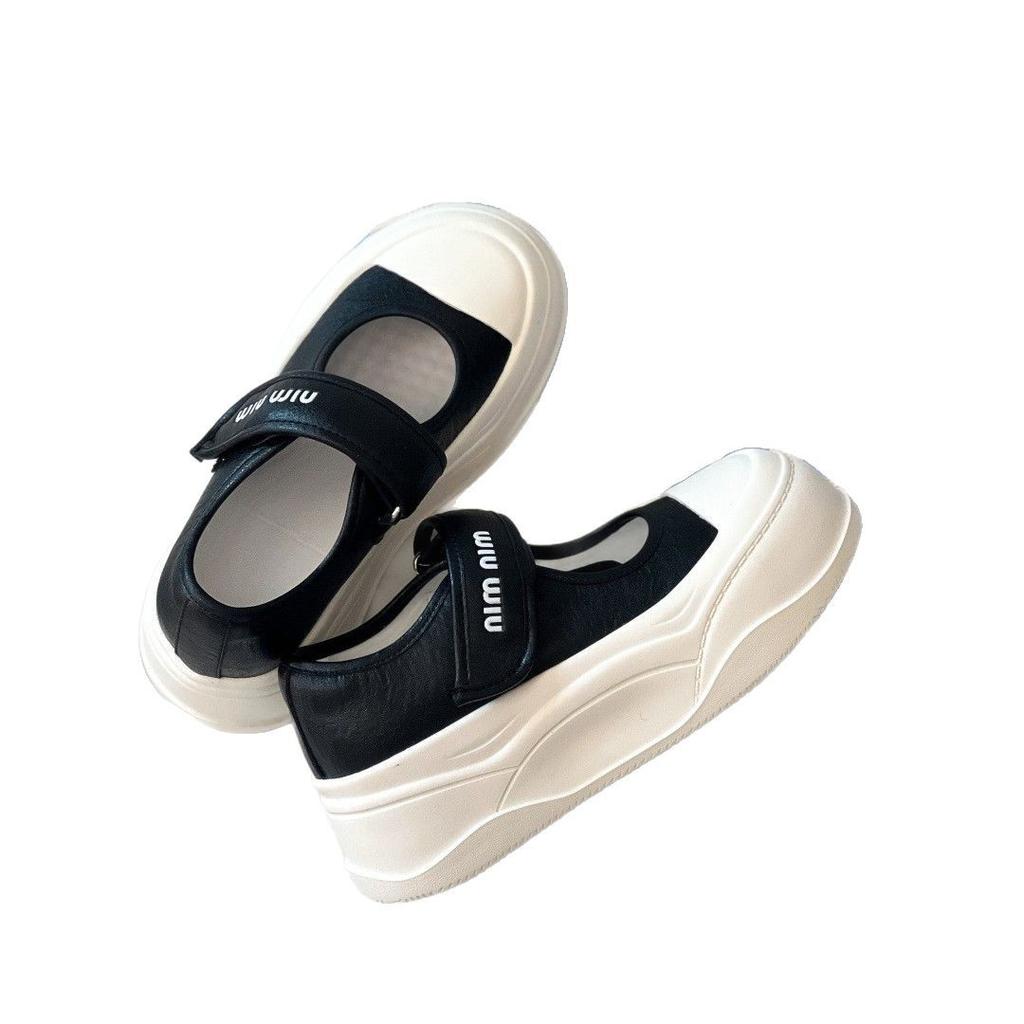 Leather muffin thick-soled Velcro Mary Jane single shoes women's 2025 spring and summer new fashionable versatile light mouth loafers