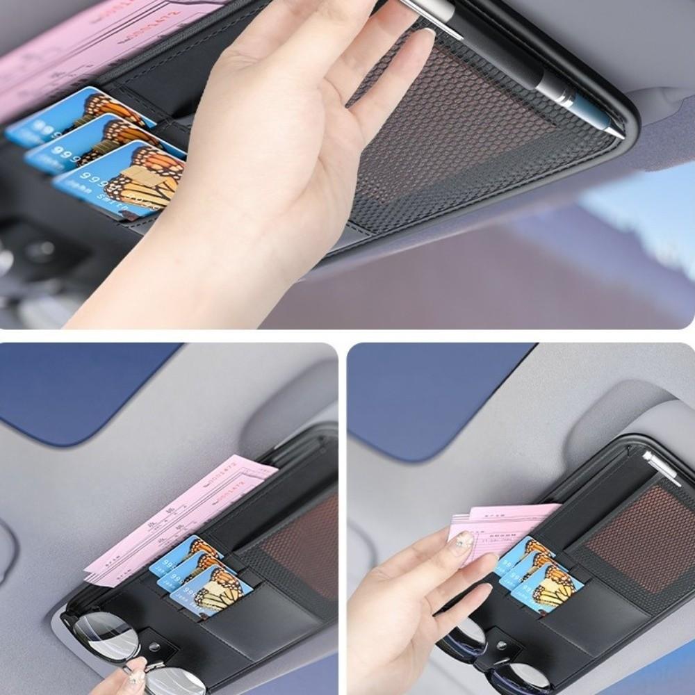 Mesh Car Sun Visor Organizer Large Capacity Cards Holder Space Saving Sunglasses Clip  Car Interior