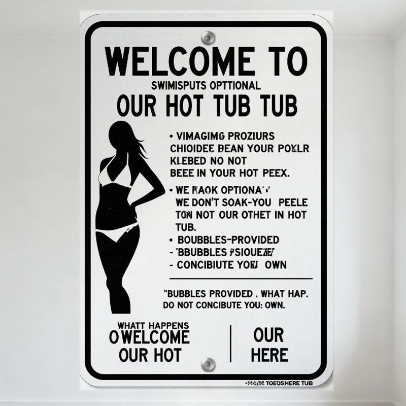 

Welcome to Our Hot Tub Tub Swimsuit Optional Metal Sign - Humorous Satirical Tin Sign for Home Bar Wall Decor with Nonsensical B 20x30cm（7.8x11.8inch）