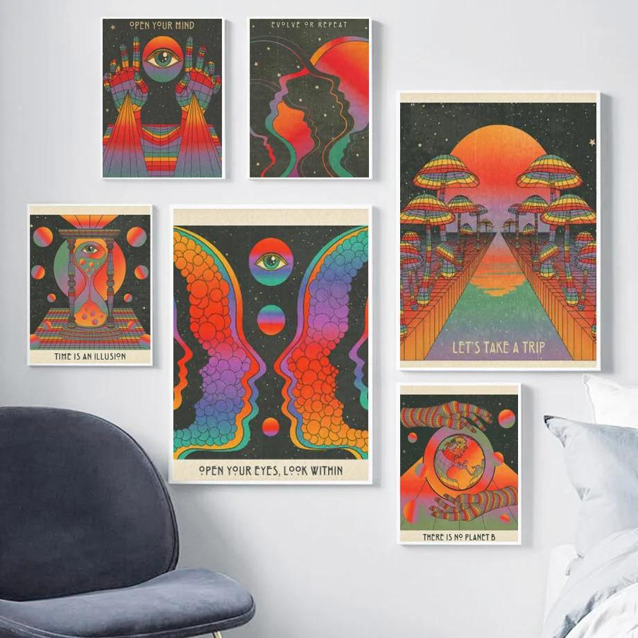 Psychedelic Eye Mushroom Rock Band Retro Boho Wandkunst Nordic Poster Leinwand Malerei Drucke Wandbilder für Wohnzimmer Dekor