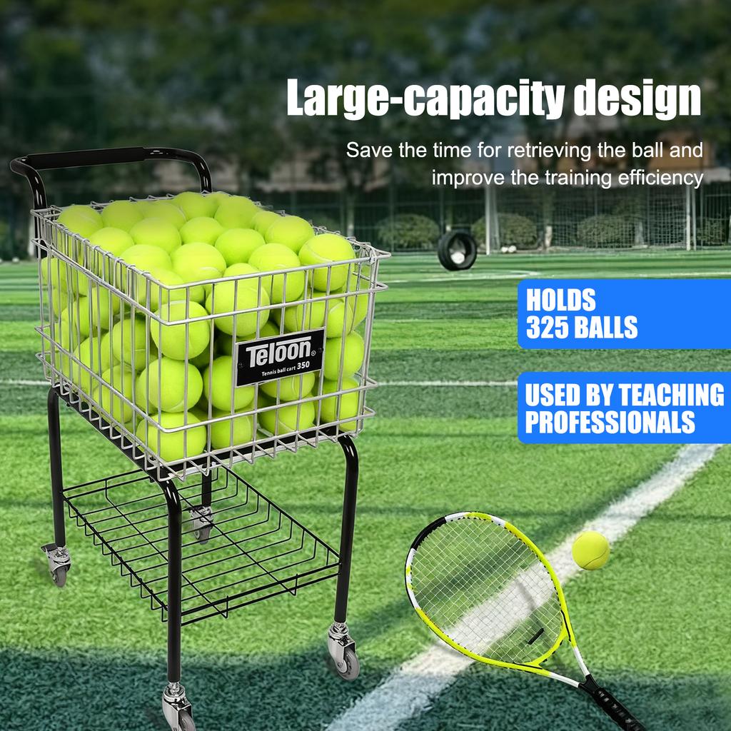 Tennis Ball Pickup Storage Cart W/ Wheel Foldable Tennis Cart Holds 350 Balls Wheeled Tennis Ball Hopper Basket Carrier Gatherer