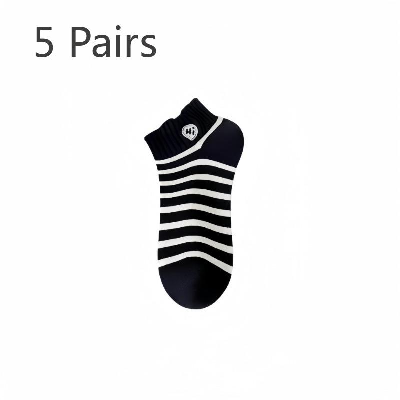 

5 пар женских летних носков-лодочек с тонкими полосками из хлопка, нескользящих, без запаха, с глубоким вырезом и пяткой 5 Pairs