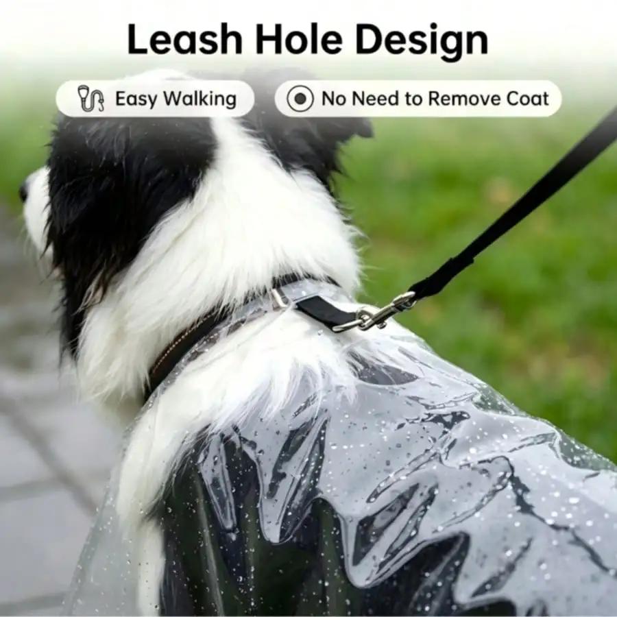 Transparent Dog Raincoat, Waterproof Clear Hooded Dog Rain Poncho With Leash Hole, Lightweight Pet Rain Jacket With Black Trim For Small Medium Lar
