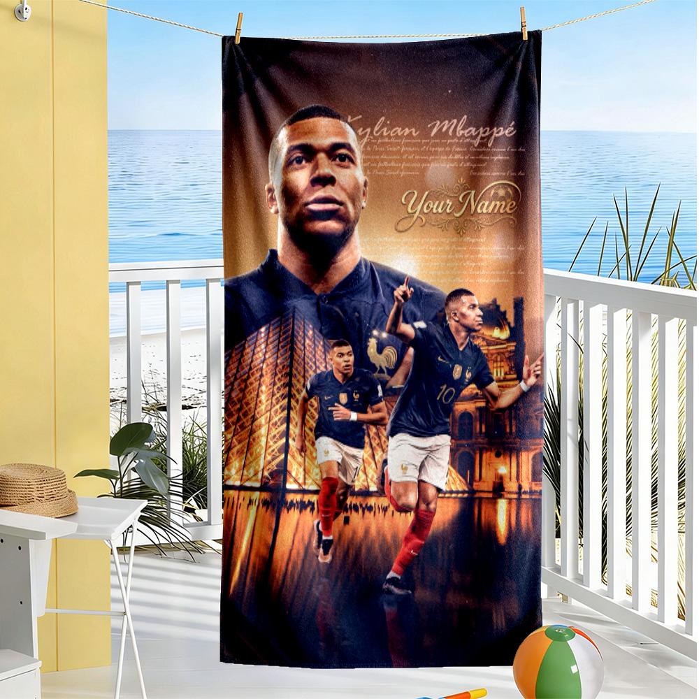 Mbappé Customizable Name Beach Towel Super Soft & Absorbent Suitable for Sports Travel Swimming Yoga Bathroom Beach And Pool