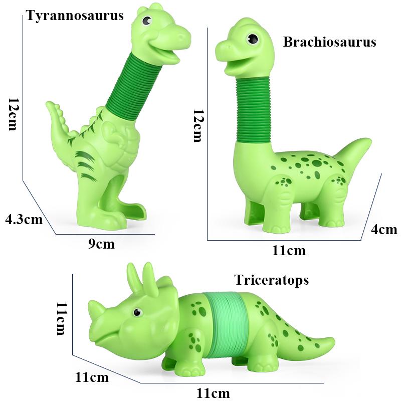 3PCS DIY Pop Tube Dinosaur Sensory Bendable Push It Decompression Pipe Anti-stress Fidget Tubes Autism ADHD Bellows Toy Kid Gift