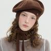 Brown Hat Tricot Ribbon Beret - Brown