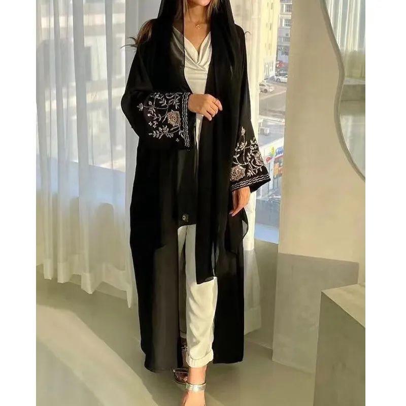 F413 Supply Cross-border E-COMMERCE Foreign Trade Middle East Dubai Women Clothes Embroidery Bat with Sleeves Loose Cardigan Gown In Stock
