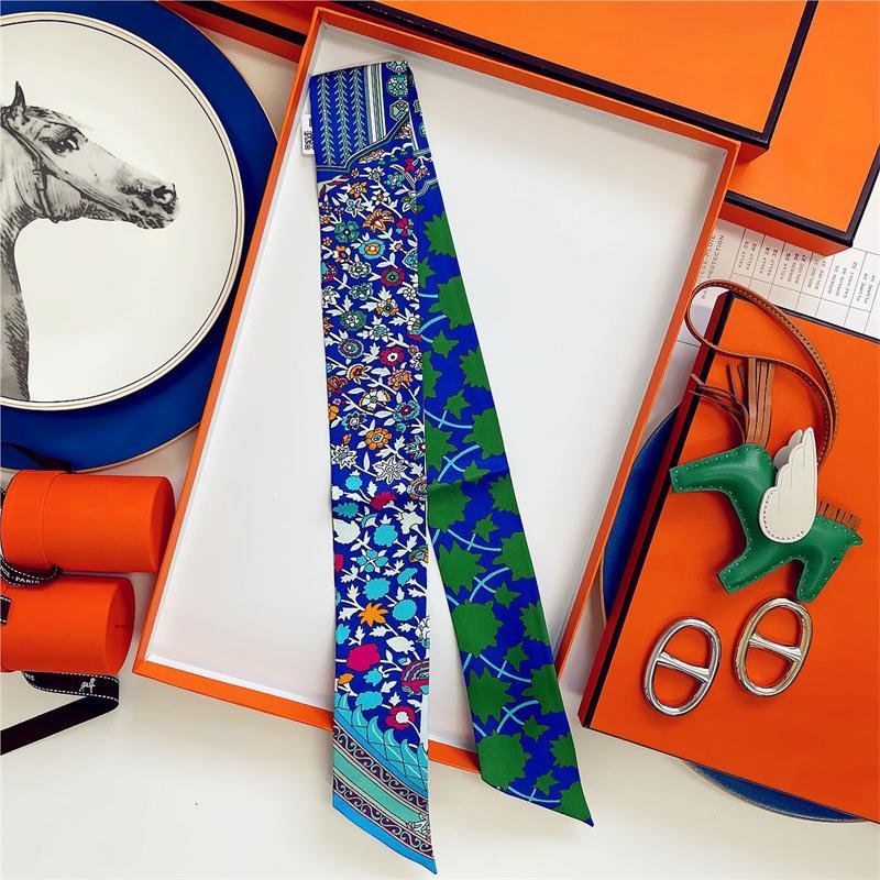 Cachecol de Seda 100% de Alta Qualidade Marca de Luxo Mulheres Faixa de Cabeça Faixa de Cabelo Foulard Gravata Lenço de Pescoço Cachecóis Skinny Acessórios