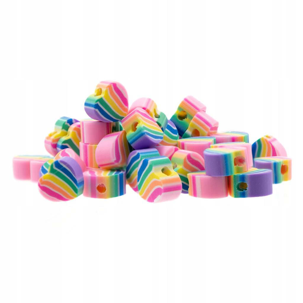 Diy Polymer Clay Beads Rainbow Hearts