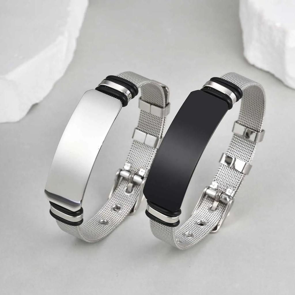 Stainless Steel Mesh Strap Bracelet Simple Clear Blank Bar Watch Accessory Causal Daily Jewelry