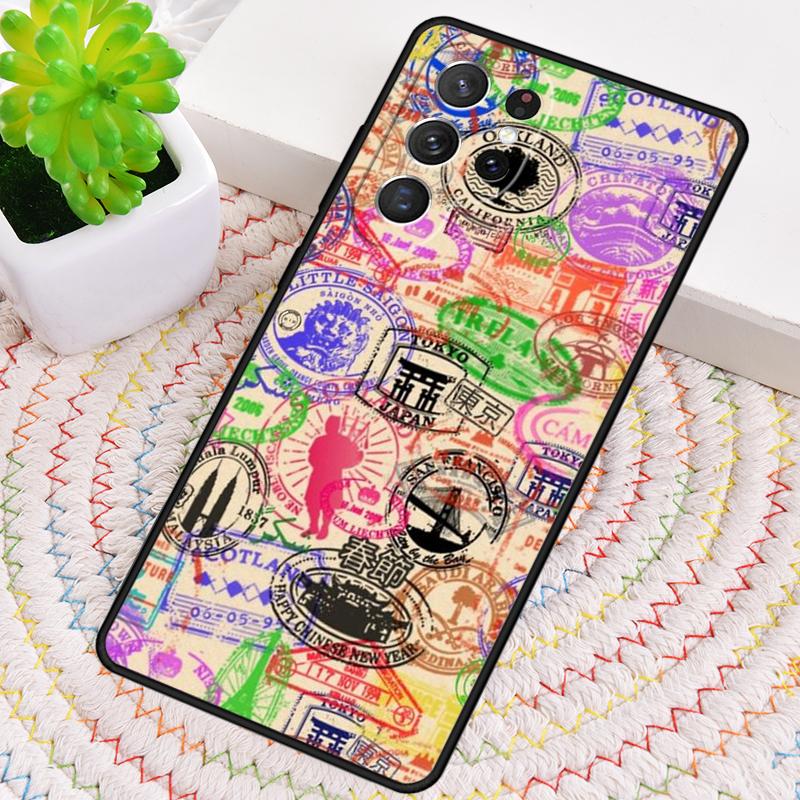 Retro Post Card Passport Stamps Phone Case For Samsung Galaxy note 10 pro S26 S25 S24 S23 S22 Ultra Plus S21 FE S20 Cover