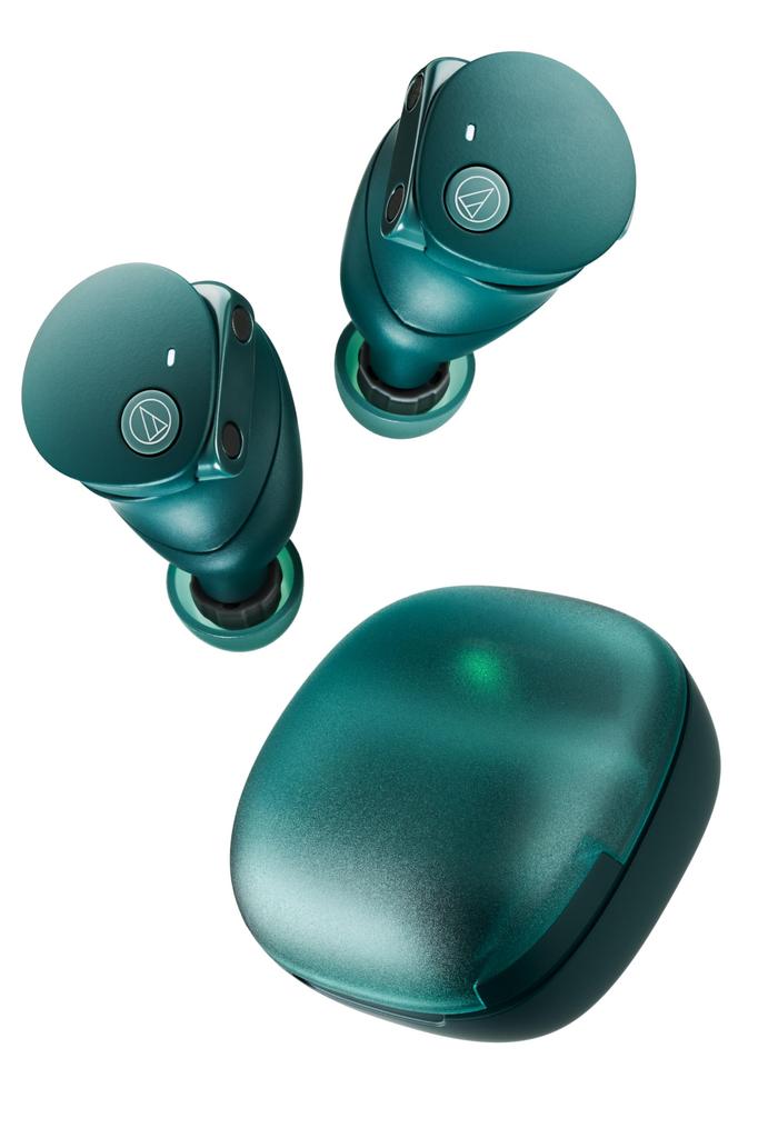 GR True Wireless Bluetooth Earbuds with Magnetic Up To 65 Hours of IP55 Waterproof and Low Latency Fast and Qi Wireless Green Audio-technica