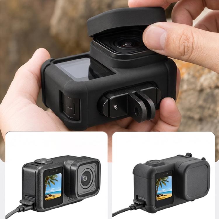 Silicone Lens Cap and Camera Cover Set, Black Carry Case with Open Front Area, Battery Door Access and Outdoor Travel Storage Use Daily