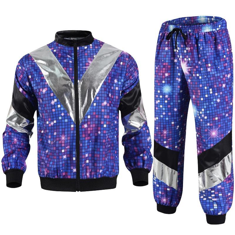 Giacca e pantaloni da tuta disco tuta da jogging stile retrò festa a tema carnevale
