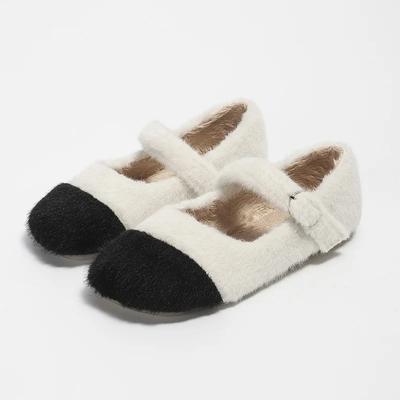 2024 Winter Korean Style Girls Flats Shoes Soft Fluffy Children Cotton Shoes Fashion Kids Princess Causal Plush Shoes Hook Loop
