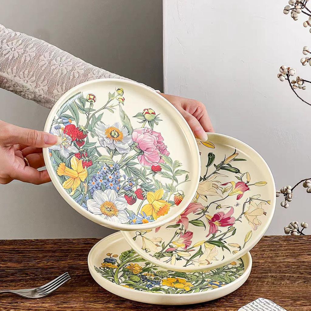 Retro Kwiatowy Naszkliwny Ceramiczny Zastawa Stołowa Talerz Sałatkowy Talerz Głęboki Talerz Calowy Talerz na Warzywa Wysoki Zmysł Wysoka Wartość Gospodarstwo Domowe