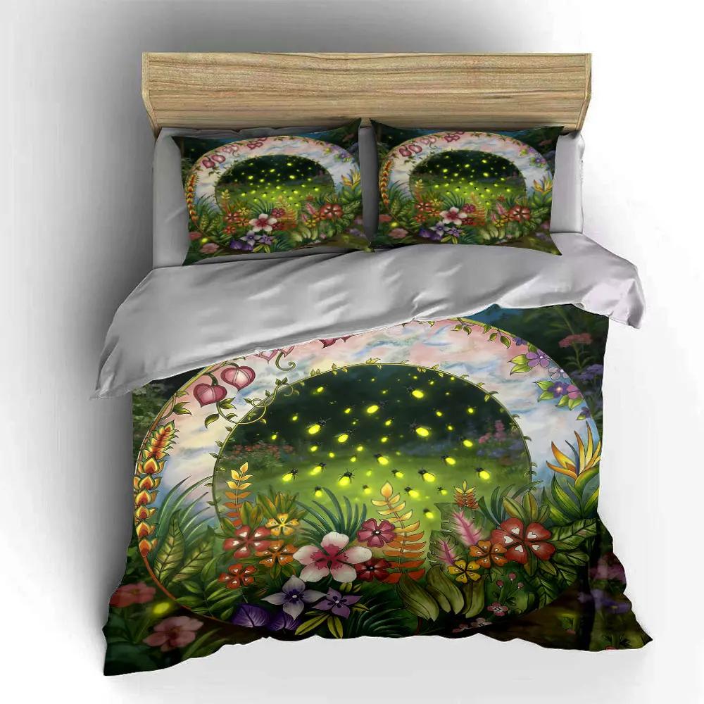 "Garden Floral Firefly Decorative Set" Soft Comfortable Duvet Cover Bedding Set Included 1*Duvet Cover & 2*Pillowcases, gift