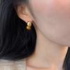 A Two-wear Maillard Tiger's Eye Stone Small Golden Bean Rear Hanging Earrings, High-end Niche New Earrings.