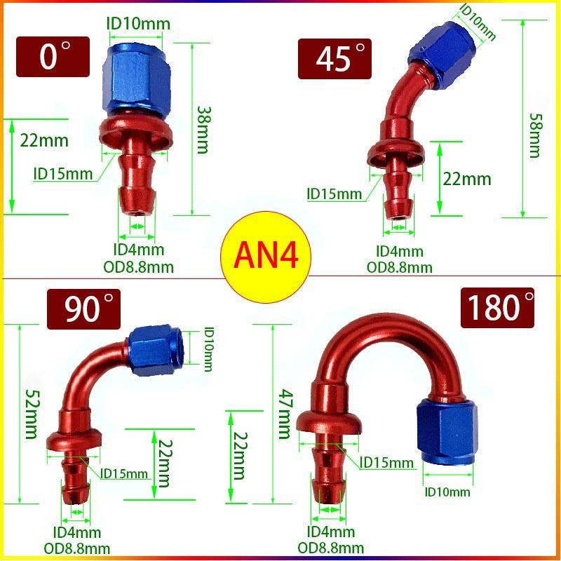 2Pcs 0 ° 45 ° 90 ° 180 ° AN4 6 8 10 12 Fuel Cooler Hose Connector Automotive Parts Connection Adapter Connector Automotive Parts