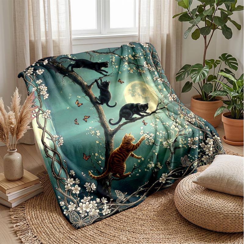 Neon Cats In Space Theme Blanket Lightweight Warm Flannel Blanket Decorative Throw Blanket for Home Decoration