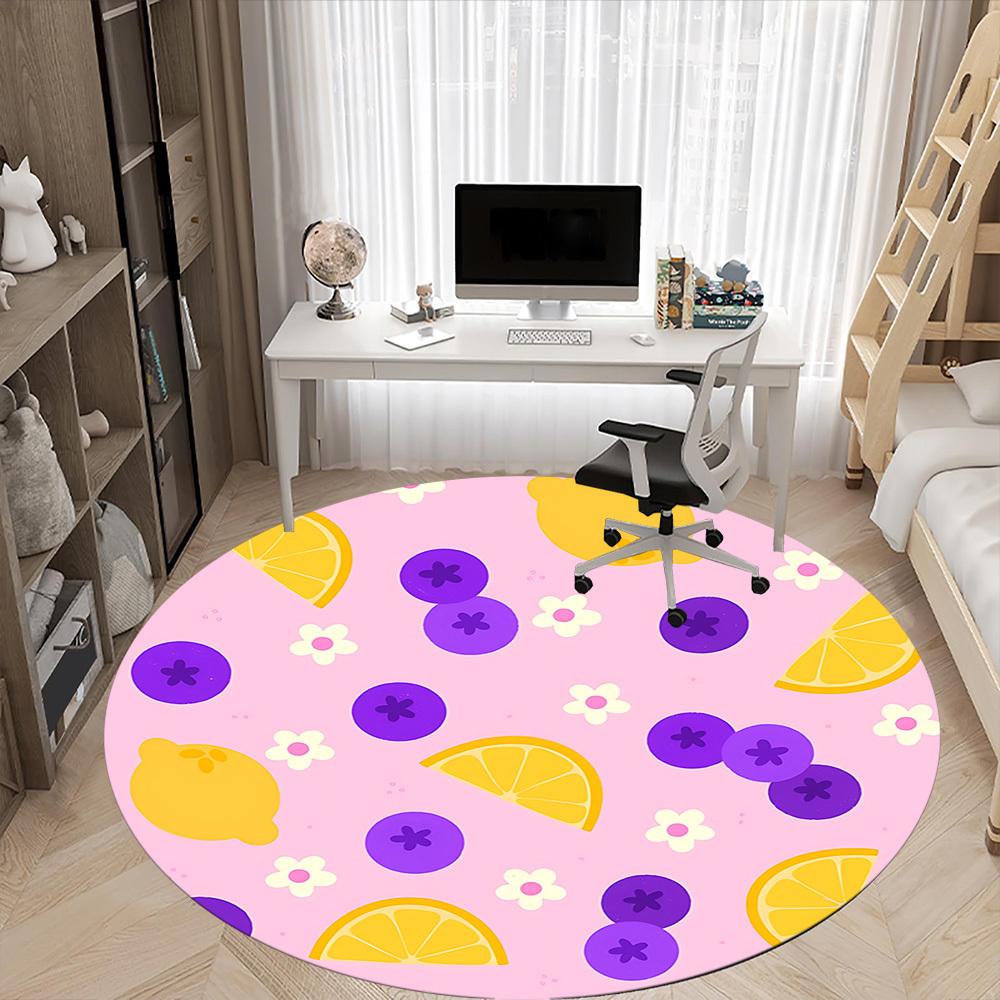 1pc Lemonberry Office Round Rug, Non-slip, Soft and Durable Office Rug for Interior Decoration, Perfect for Office, Beautiful Decoration Yy260323038