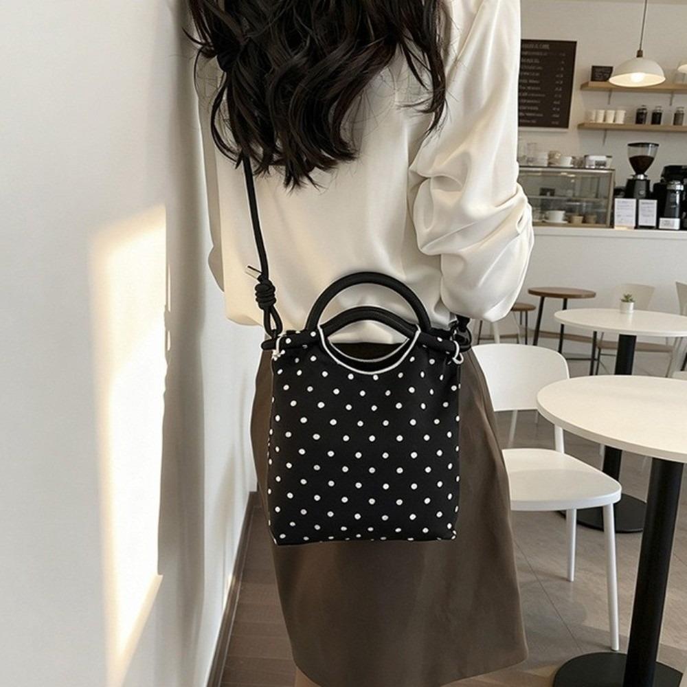 Nylon Polka Dot Shoulder Bag Drawstring Closure Female Tote Bag Crossbody Bucket Bag Outdoor