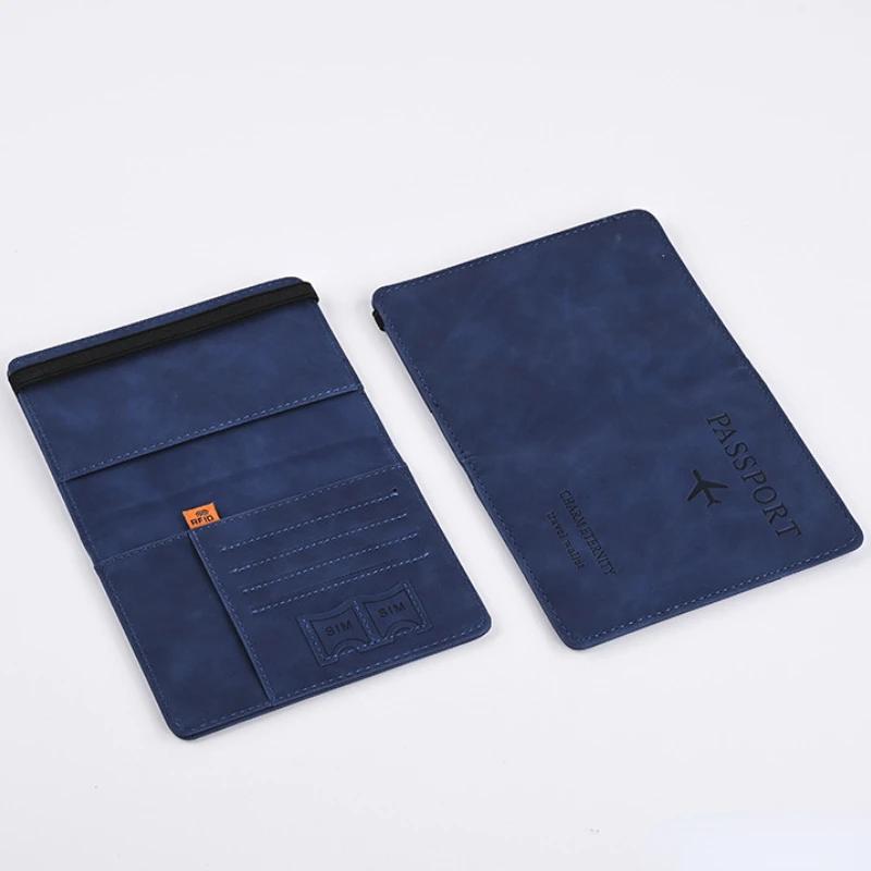 

Женщины Мужчины RFID Винтаж Обложки для деловых паспортов Держатель Многофункциональная ID банковская карта Кожаный кошелек из искусственной кожи Дорожные аксессуары темно-синий