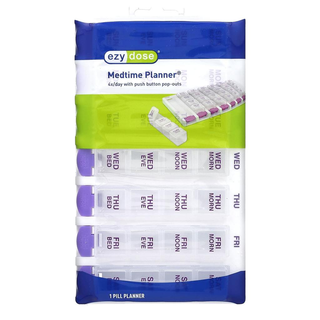 Weekly 4X/Day, Push Button Medical Time Planner Included, Purple, 1 Piece