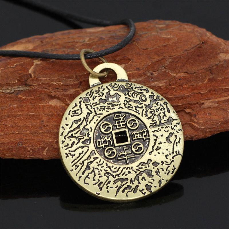 Russian Amulet Necklace Pendant Retro Vintage Protect Charm Talisman Powerful Wealth Success Health Luck Jewelry Unisex Men Women PU Leather Alloy