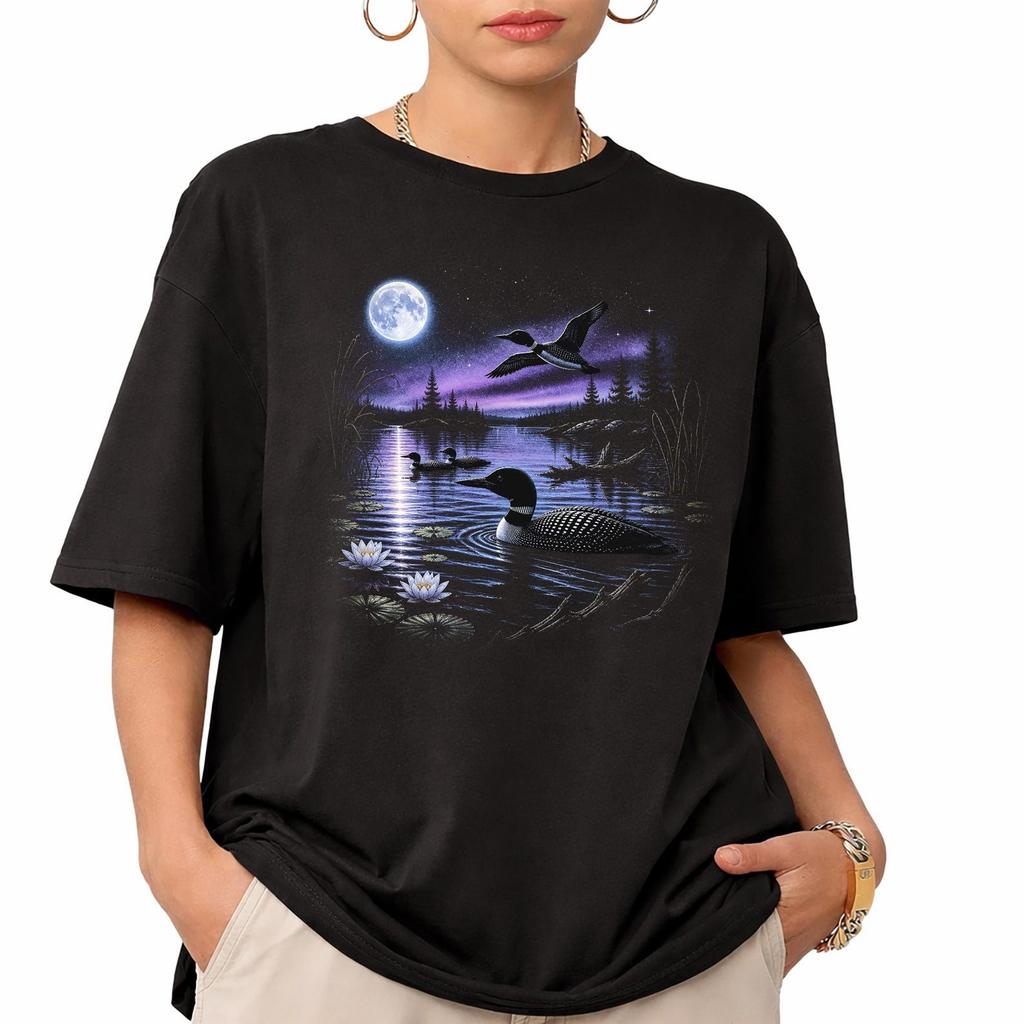 Comfort Colors Loon HabitaT-Shirt, Vintage Wildlife Pond Graphic Tee