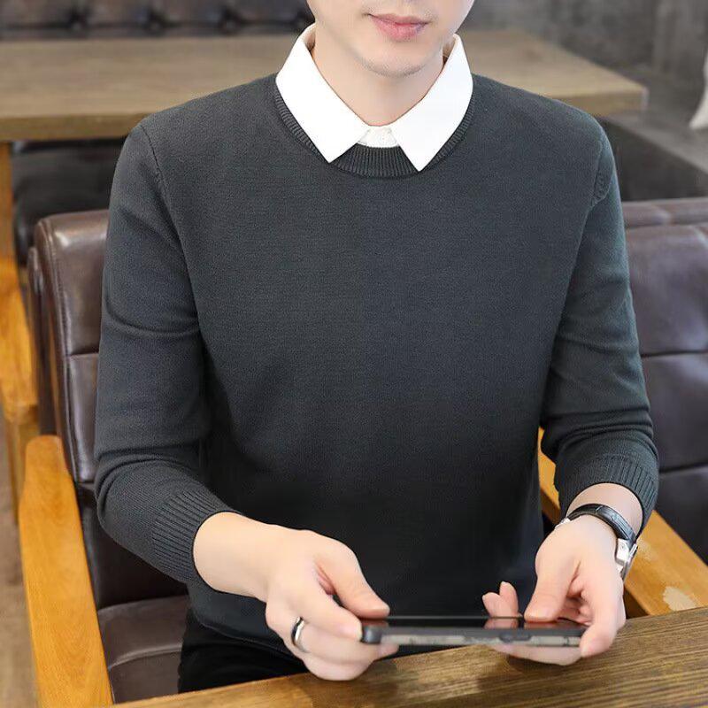 

Men s Trendy Korean Style Two-Piece Knit Sweater with Shirt Collar - Autumn/Winter Collection XXXL сірий колір
