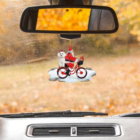 Santa Riding A Bicycle with A Dog Ornament Cute Acrylic Santa