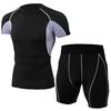 Men's Elastic  Fitness T-shirt Fast Drying Tops Short  Pants Sports Tight Suit