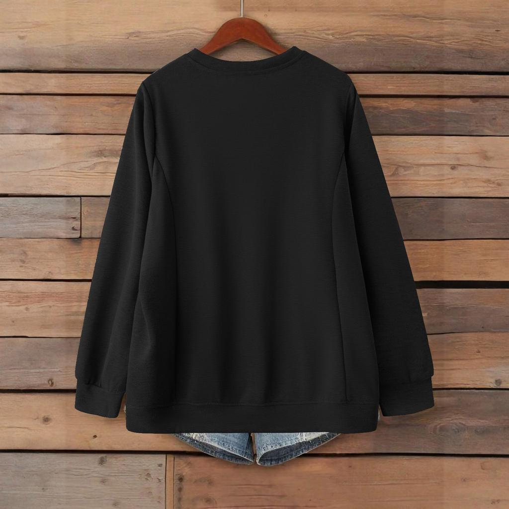 Women's Fashionable Solid Color Round Neck Long Sleeved Sports Casual Pullover Sweatshirt Top