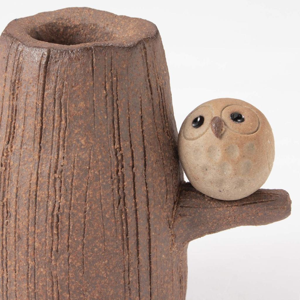 Marui Pottery Shigaraki Ware Hechimon Vase Flower Vase Single Flower Vase Brown with Owl Ceramic MR-M234