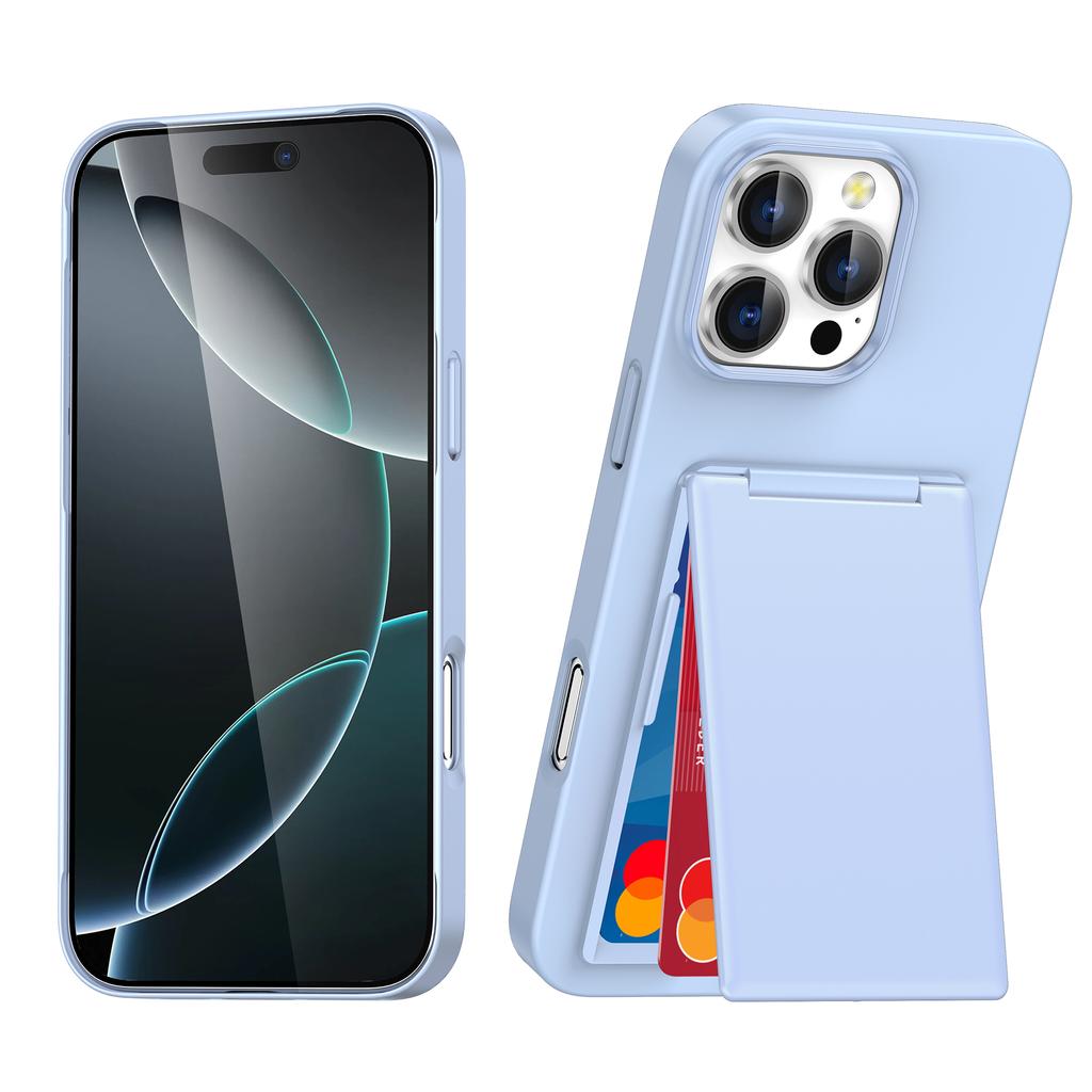 New Built-in Kickstand Card Pocket Case for iPhone 16 15 14 Plus 11 13 12 Pro Max Plain Breathable translation Cover Fit light