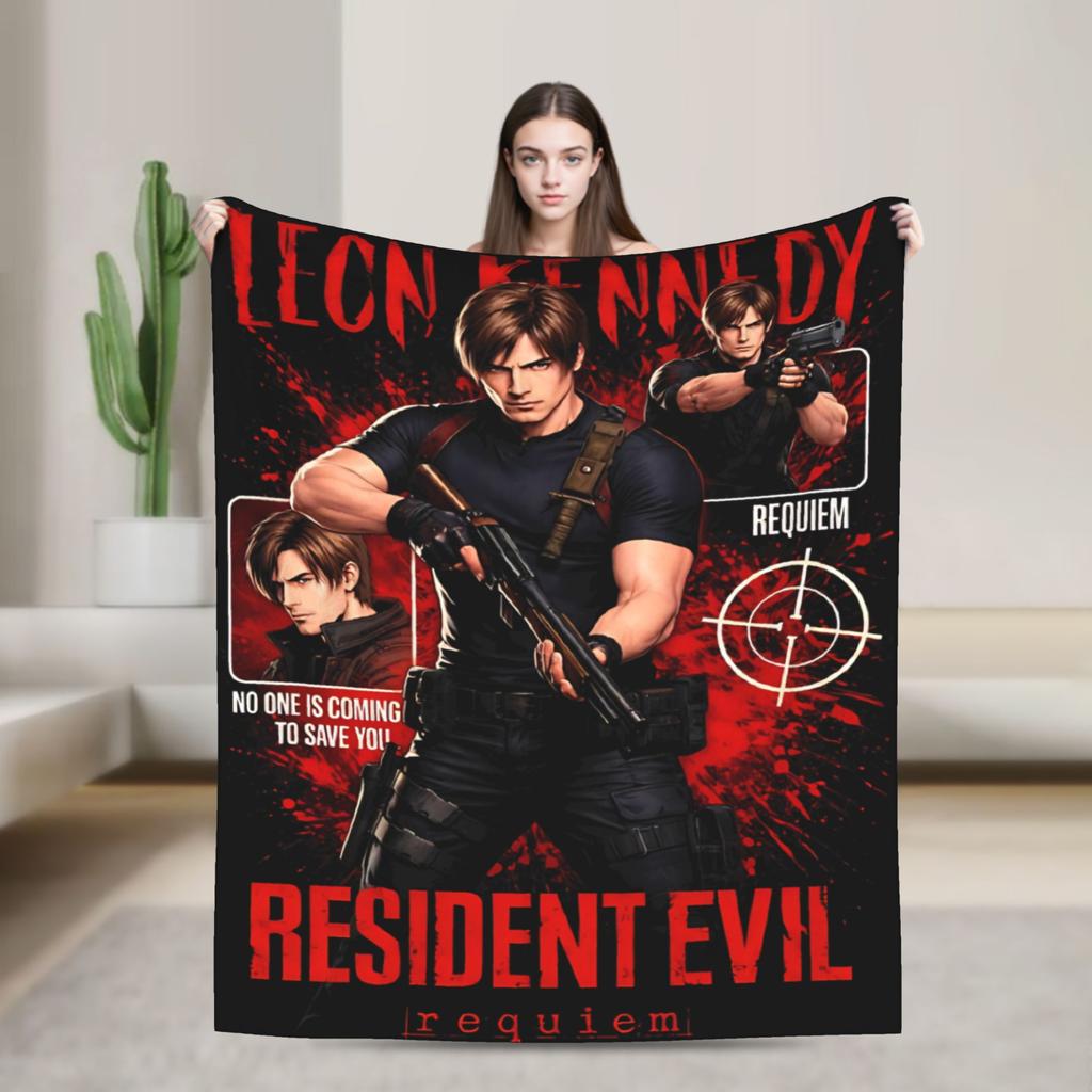 Resident Evil Leon Kennedy Plush Blanket Girls Boys  Flannel Throw Blanket For Living Room Soft Quality Bedspread Gift Idea