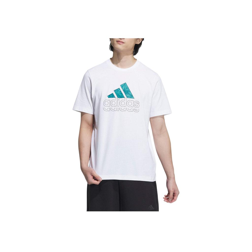 Adidas Letter Print Design Breathable Versatile Sports Short Sleeve T-Shirt Men Tops White JE3201