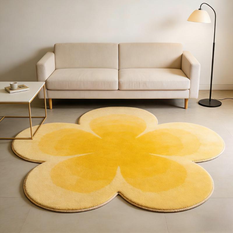 Cream Style Carpets for Living Room Color Flower Bedroom Decor Carpet Fluffy Soft Irregular Shape Rug Home Thick Plush Floor Mat