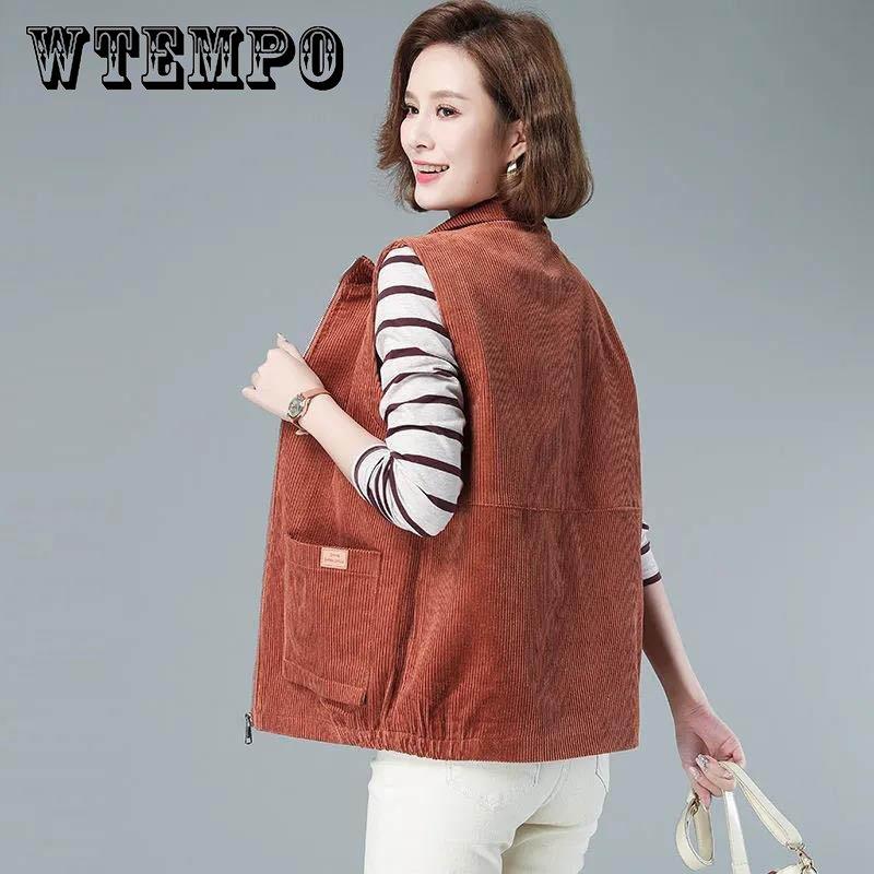 Spring and Autumn Middle-aged Vest Female Mothers Wear Lapel Outer Wear Corduroy Vest Solid Color Sleeveless Jacket