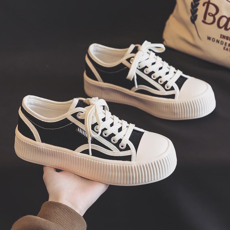 Women's Big-Head Canvas Sneakers: Versatile Thick-Soled White Casual Shoes for Students (2024 New Arrival)