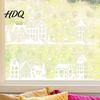 Christmas Village Window Decoration 2Pcs Town Static Glass Sticker Reusable Decal with Snowflake Indoor Outdoor Stickers Pattern Decorative