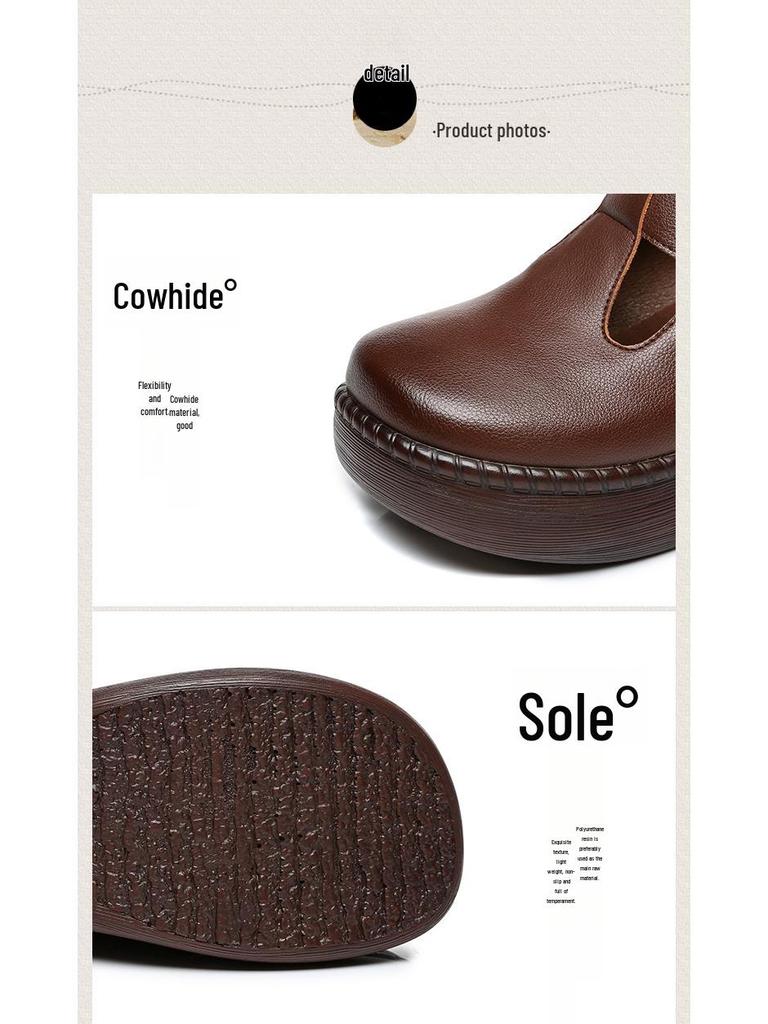 Buty na koturnie w stylu etnicznym na platformie dla matek o szerokich stopach z paskiem na rzep - wodoodporne i wygodne