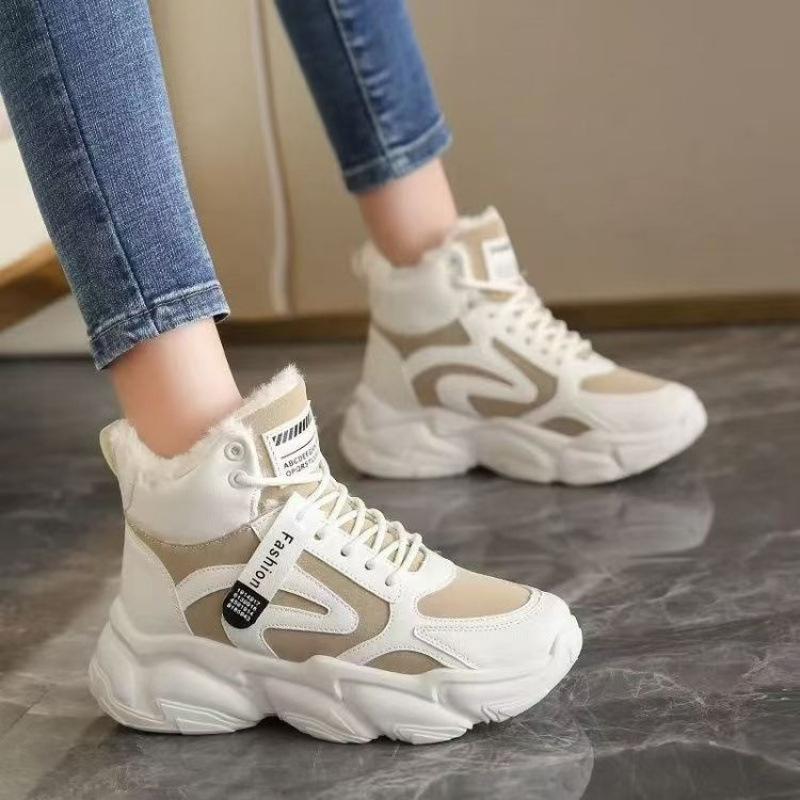 

2025 зима новые бархатные утепленные теплые высокие хлопковые ботинки женские большие хлопковые взрыв маленькие белые спортивные папины кроссовки 35 коричневый