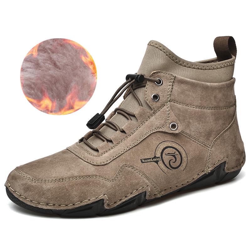 Men's High Top Genuine Leather Martin Boots - Warm Cotton Lined, Large Size, Korean Style, Perfect for Autumn & Winter