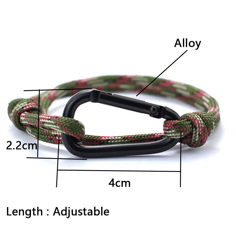 Pulsera de Aventura al Aire Libre y Montañismo para Hombres Hecha a Mano Ajustable de Paracord con Mosquetón Negro Joyería Punk Masculina Pulsera