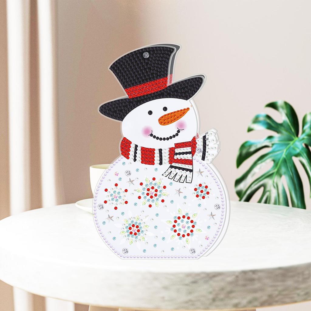 Spesialformet diamantbroderi Snømann 5D DIY Diamantmaling LED-lys Julenissen Diamond Mosaic Julegave
