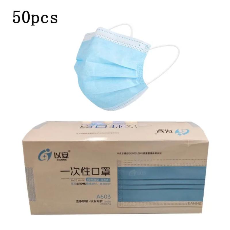 50pcs Masks Disposable Face Mask Dust Mask Security Protection Respirator Health Safety Masks Activated Carbon Protective Mask