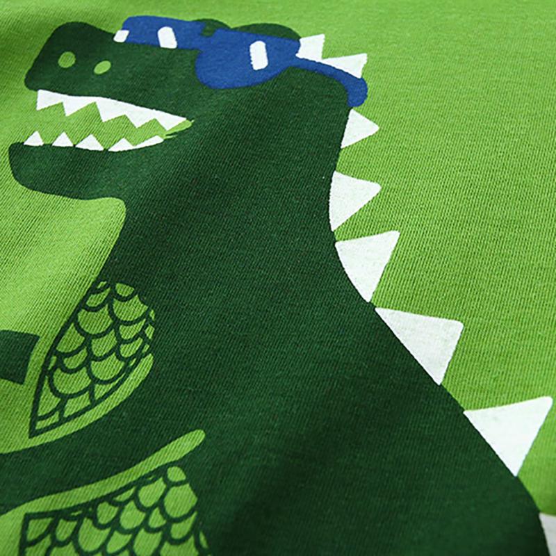 2ks sada domácího oblečení s dlouhým rukávem pro chlapce Roztomilý dinosaurus s potiskem topy s kulatým výstřihem, kalhoty, kostým